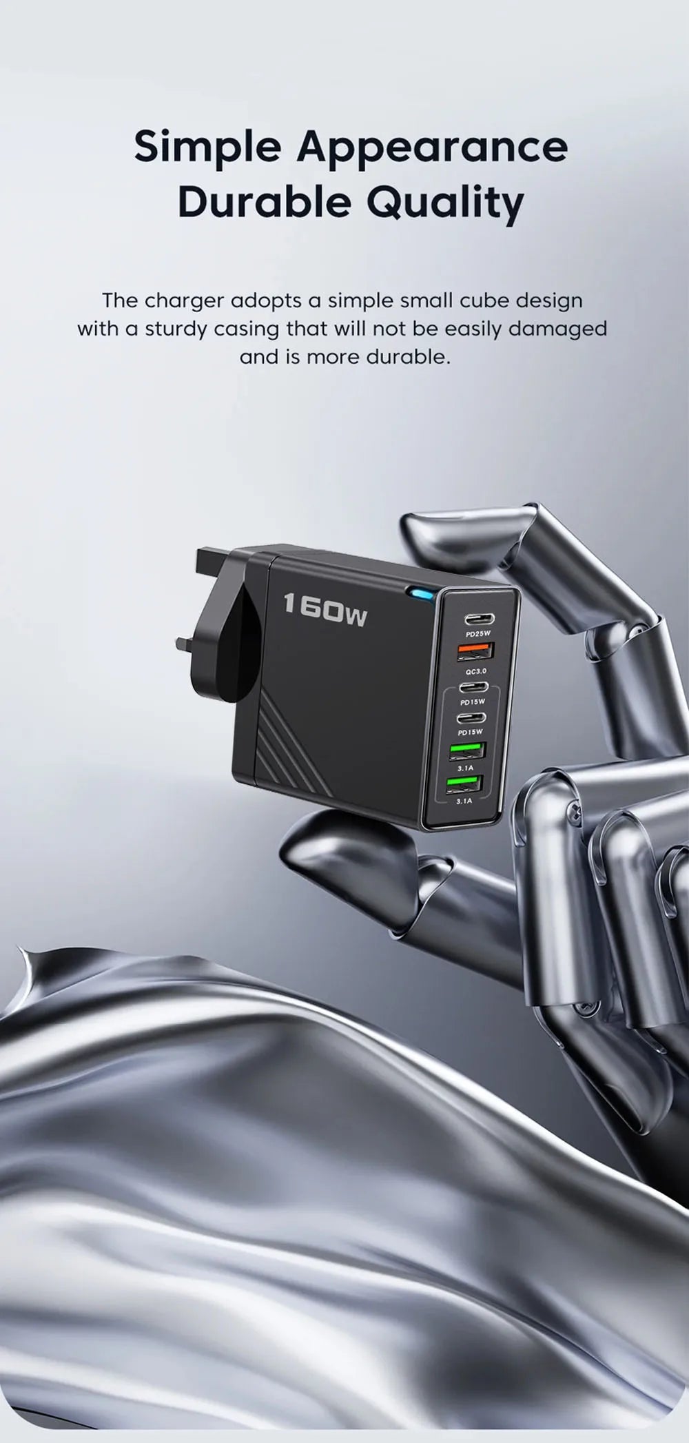 160W 6 Ports Fast Charger USB Type C Quick Mobile Phone Charger EU US UK Plug Charger Adapter For iPhone 16 Pro Samsung Xiaomo