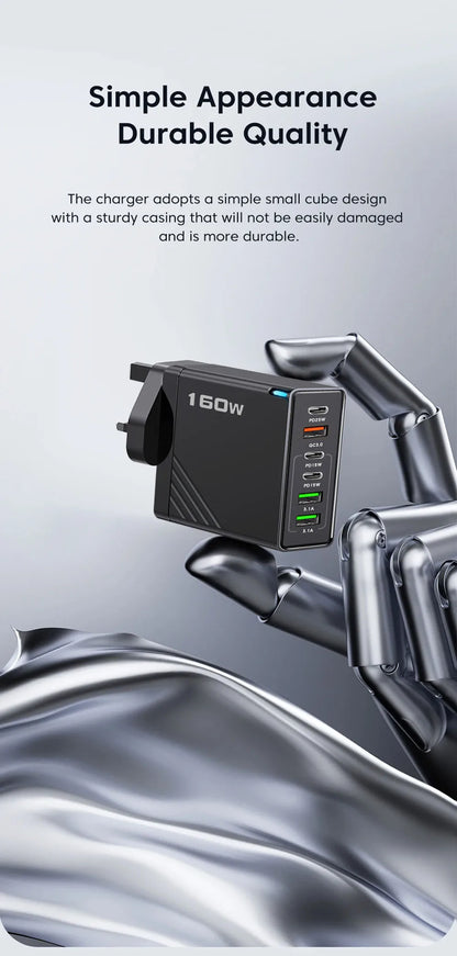 6-Port USB Type-C Fast Charger 160W With EU US UK Plugs