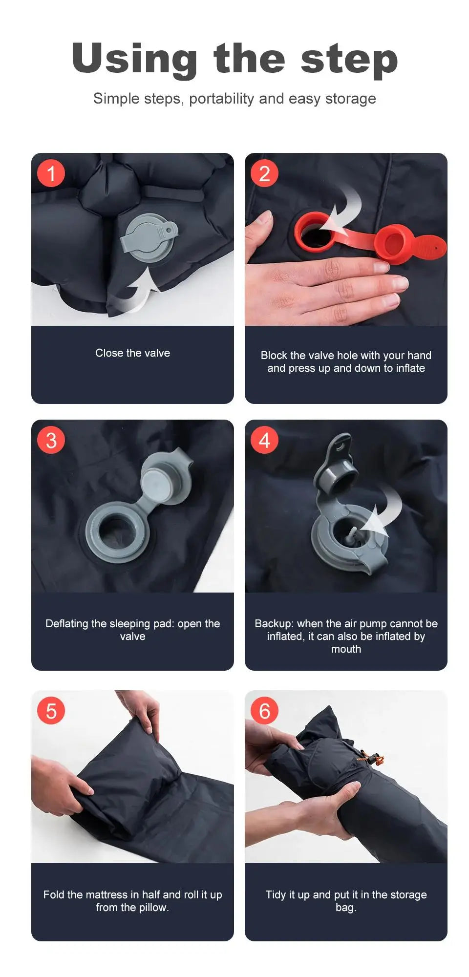 Outdoor Camping Inflatable Mattress Ultralight Air Mat with Built-in Pump Hiking Sleeping Pad Pillow