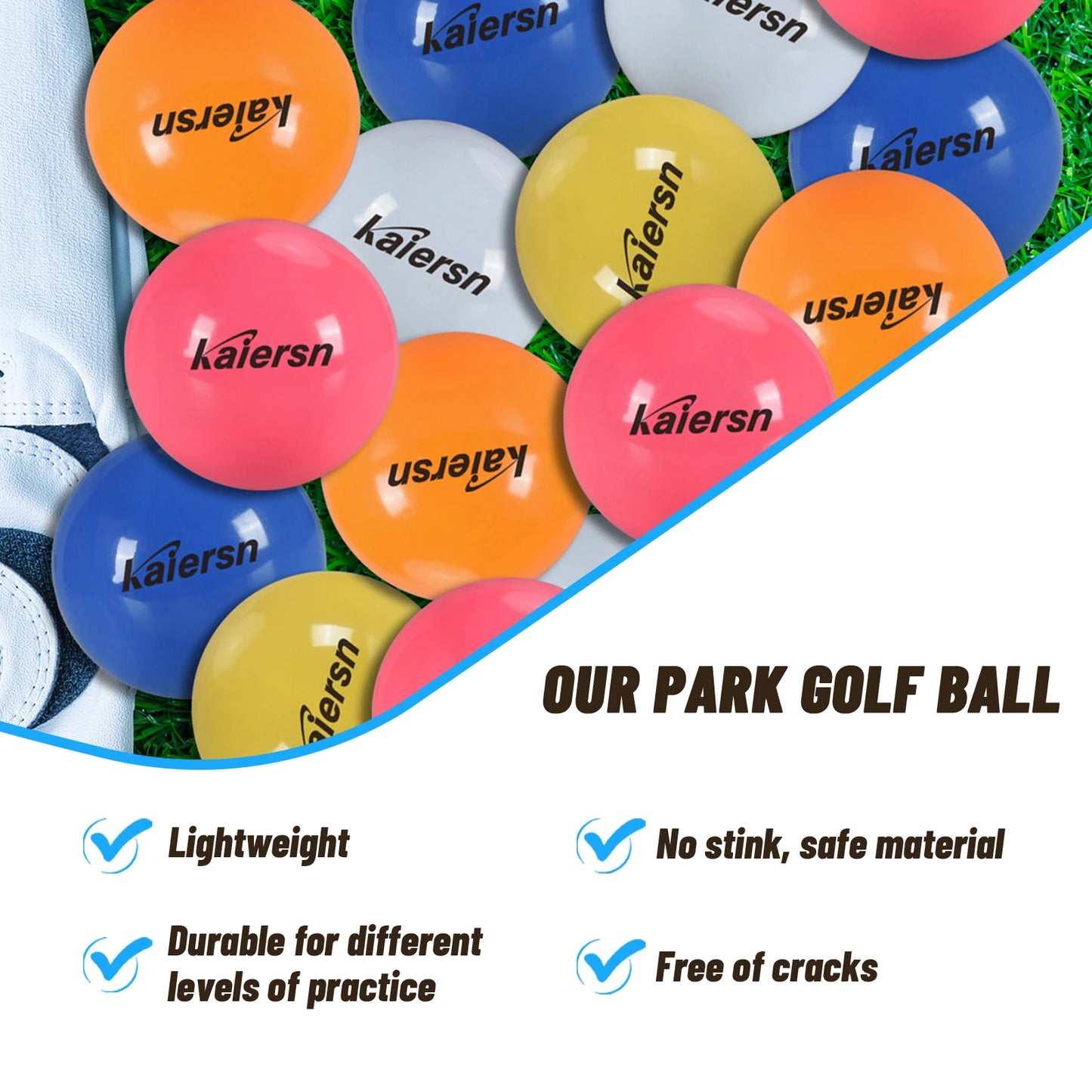Kaiersn Colorful Park Golf Balls - 6cm/2.36in Durable Practice Balls for Outdoor Training, Kids & Adults (Multicolor Options)