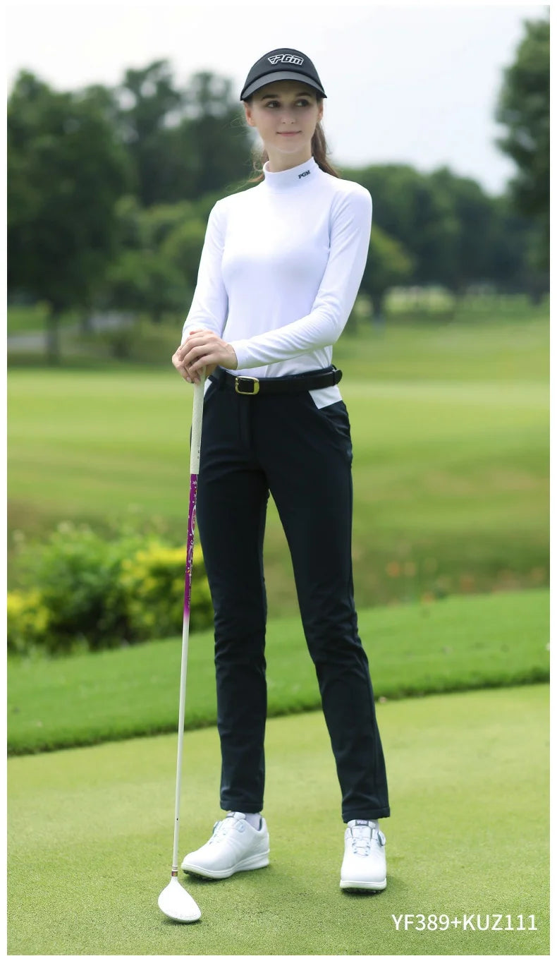 PGM Women Golf Shirt Ladies Fleece Long Sleeve Underwear Girl Keep Warm Slim Bottoming Tops Soft Stand Collar Golf Sportwear