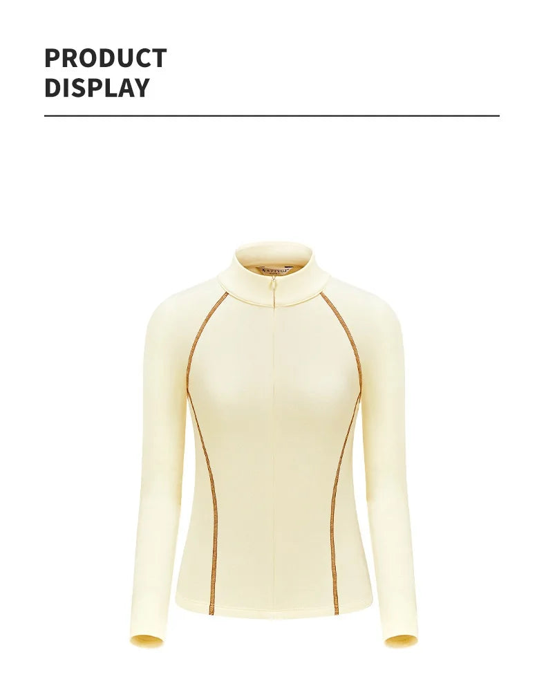 TTYGJ Slim Long Sleeve Golf Base Shirt Women Zipper Neck Warm Velvet Tops Autumn Winter Windproof Thicken Leisure Golf Blouse