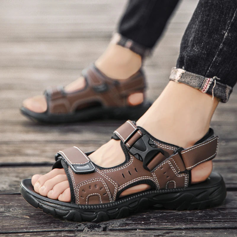 Men's PU Leather Sandals Open Toe Lightweight Footwear Size 39-46