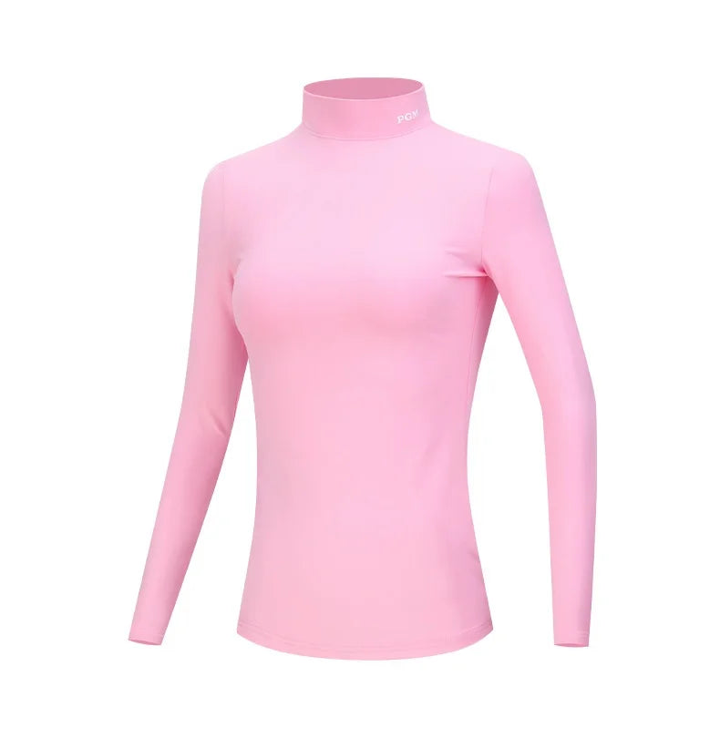 PGM Women Golf Shirt Ladies Fleece Long Sleeve Underwear Girl Keep Warm Slim Bottoming Tops Soft Stand Collar Golf Sportwear