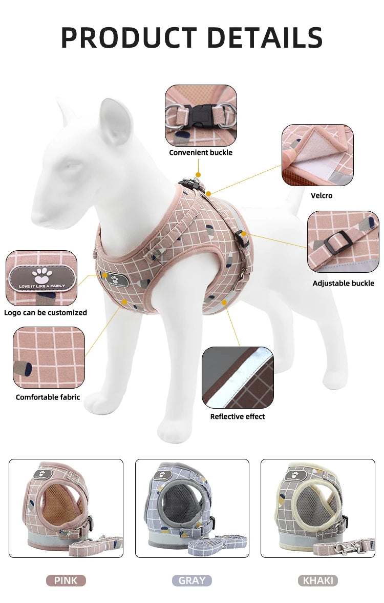 Pet Puppy Harness with Leash, Cat Collar, Breathable Dog Harness, Reflective Dog Leash, Poodle Pet Supplies