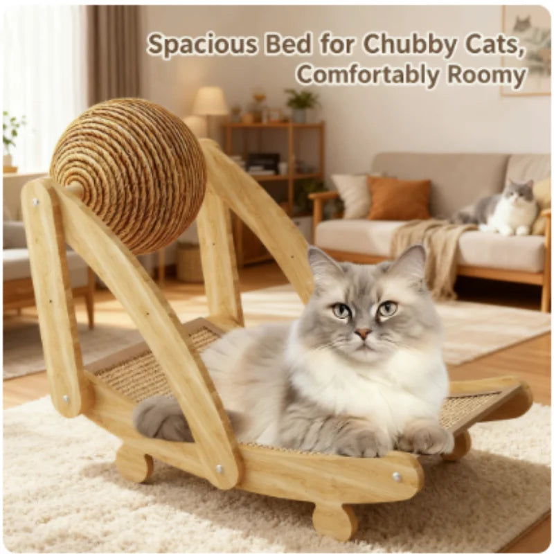Wooden Cat Scratching Ball with 2-in-1 Sisal Scratch Board