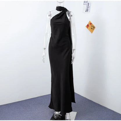 Party Dress Polyester Ankle Length Backless Halter Off Shoulder Sleeveless