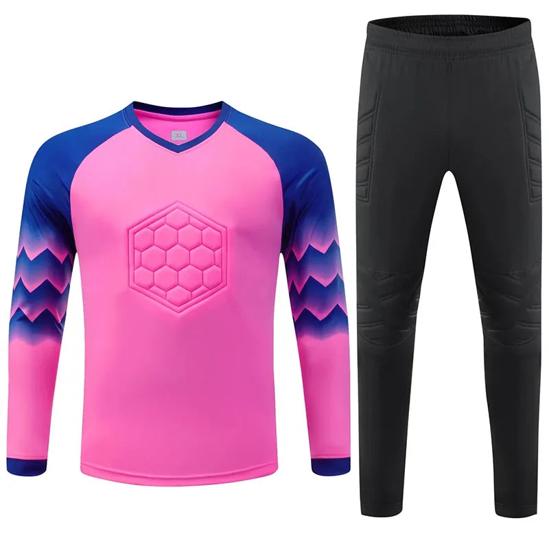 Men Kid 2024 Soccer Goalkeeper Uniform Protective Sponge Long Sleeve Football Training Goalkeeper Top Soccer Jersey Pants Custom