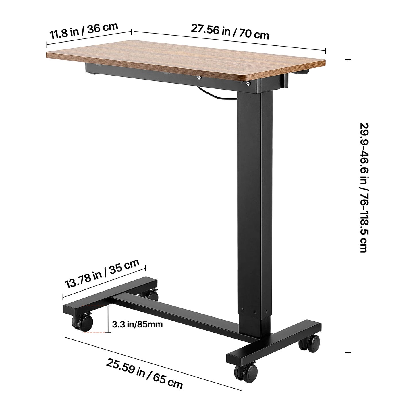 SucceBuy Overbed Table Mobile Bed Side Table with Swivel Casters Height & Angle Adjustable Laptop Desk for Home Office Study