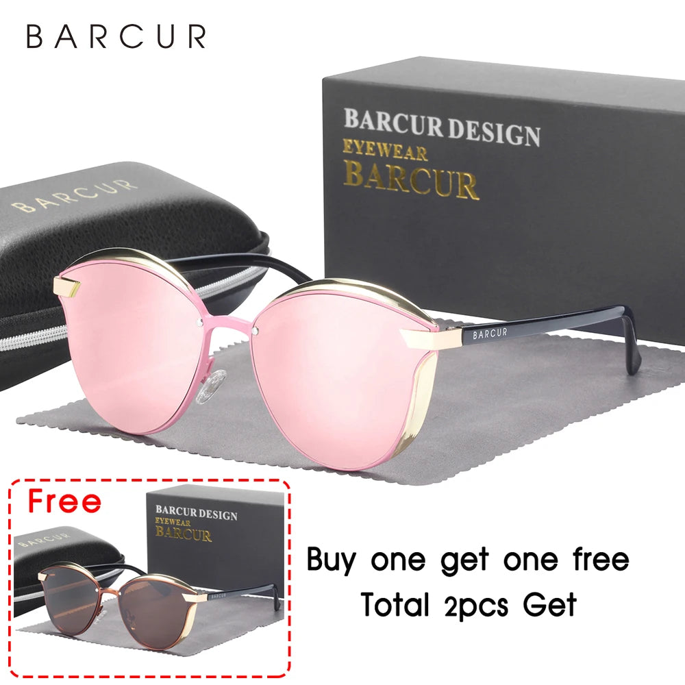 BARCUR Style Polarized Sunglasses For Women Catmore Round Sun Glass Ladies Woman Eyewear Accessory UVAB Protection