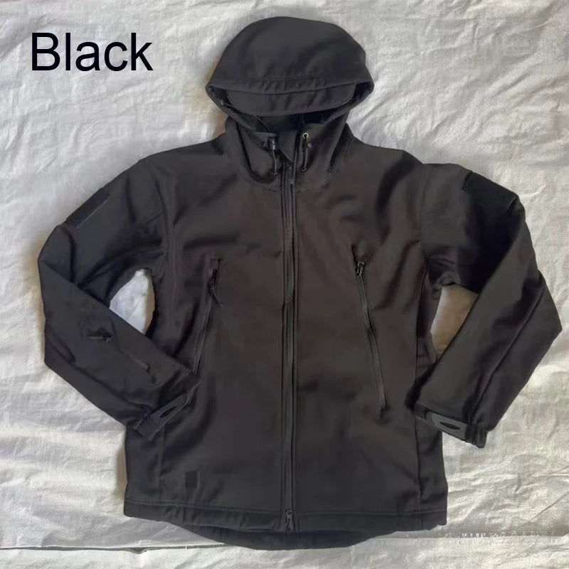 Men's Autumn Winter SoftShell Fleece Jackets Male Hood Windproof Coat Fishing Hiking Camping Climbing Skiing Warm Pants Trousers