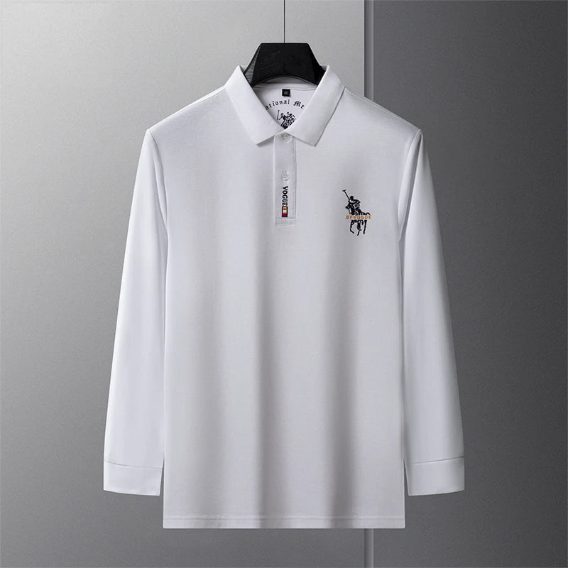 Popular Men's Spring and Autumn Horse Logo Trendy Brand Temperament Fashionable Outdoor Sports Top Long Sleeved Polo Shirt