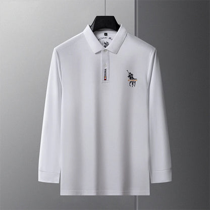 Men's Long Sleeve Polo Shirt Polyester Knit With Horse Embroidery