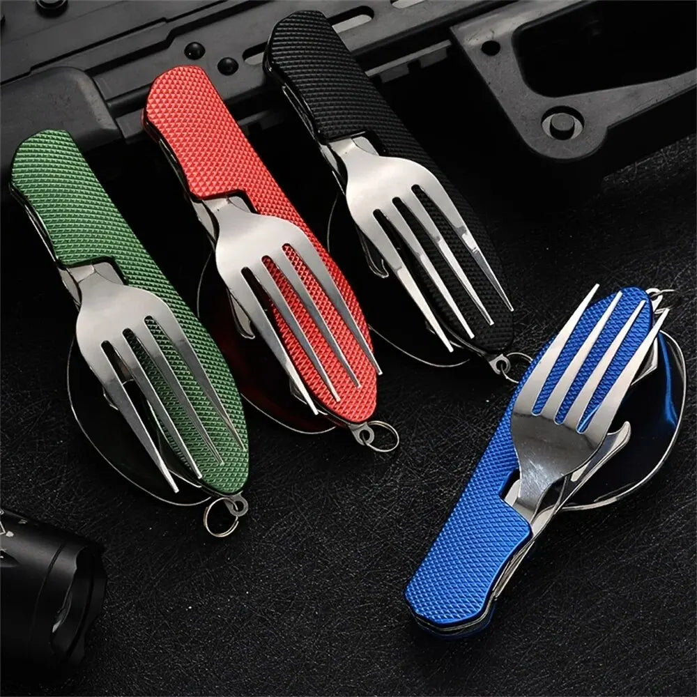 Foldable Camping Utensil Set Stainless Steel Knife Fork Spoon