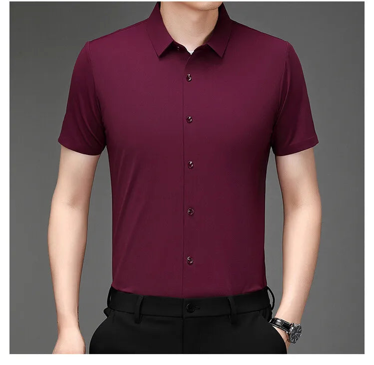 Men's Ultra Stretch Short Sleeve Shirt Business Casual  Breathable Stretchable Abrasion-Resistant Solid Color Short Sleeve Shirt