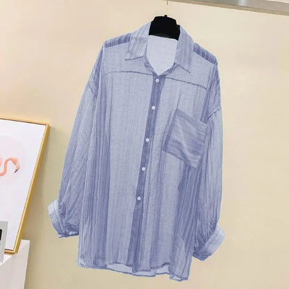 Chiffon See-Through Loose-Fit Long Blouse For Women