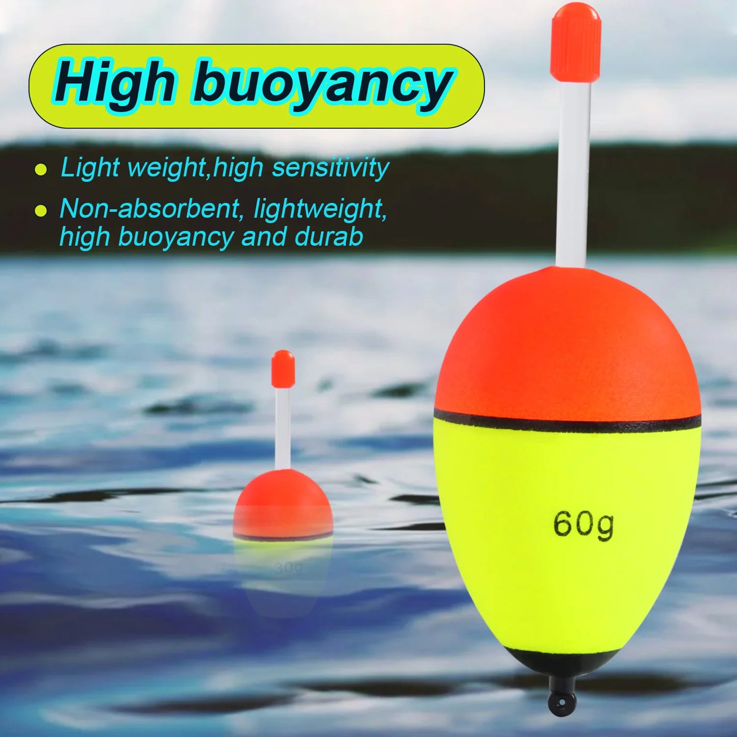 Sougayilang 5Pcs Night Light Fishing Buoy with High Visibility EVA Double Ribbon Big Belly Ball for Night Fishing and Long Throw