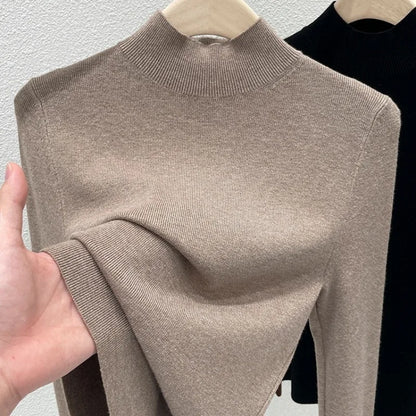 Women Turtleneck Knit Sweater Slim Fit Solid Color