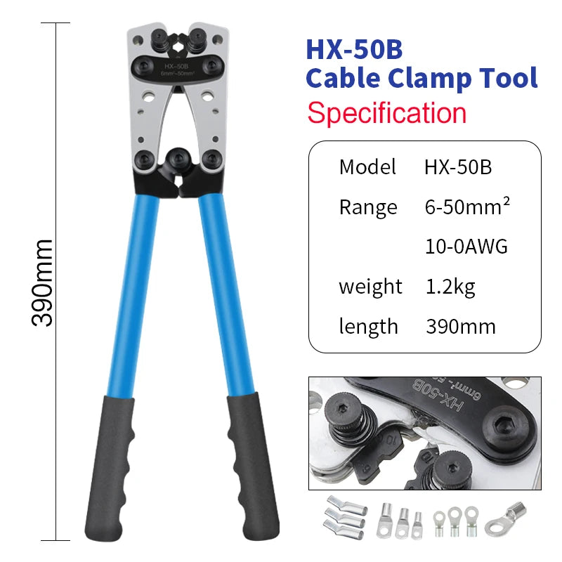 Portable cable manual crimping tool HX-50B crimping pliers 6-50mm ²/ AWG 10-0 ferrule terminal crimper hexagonal wiring pliers