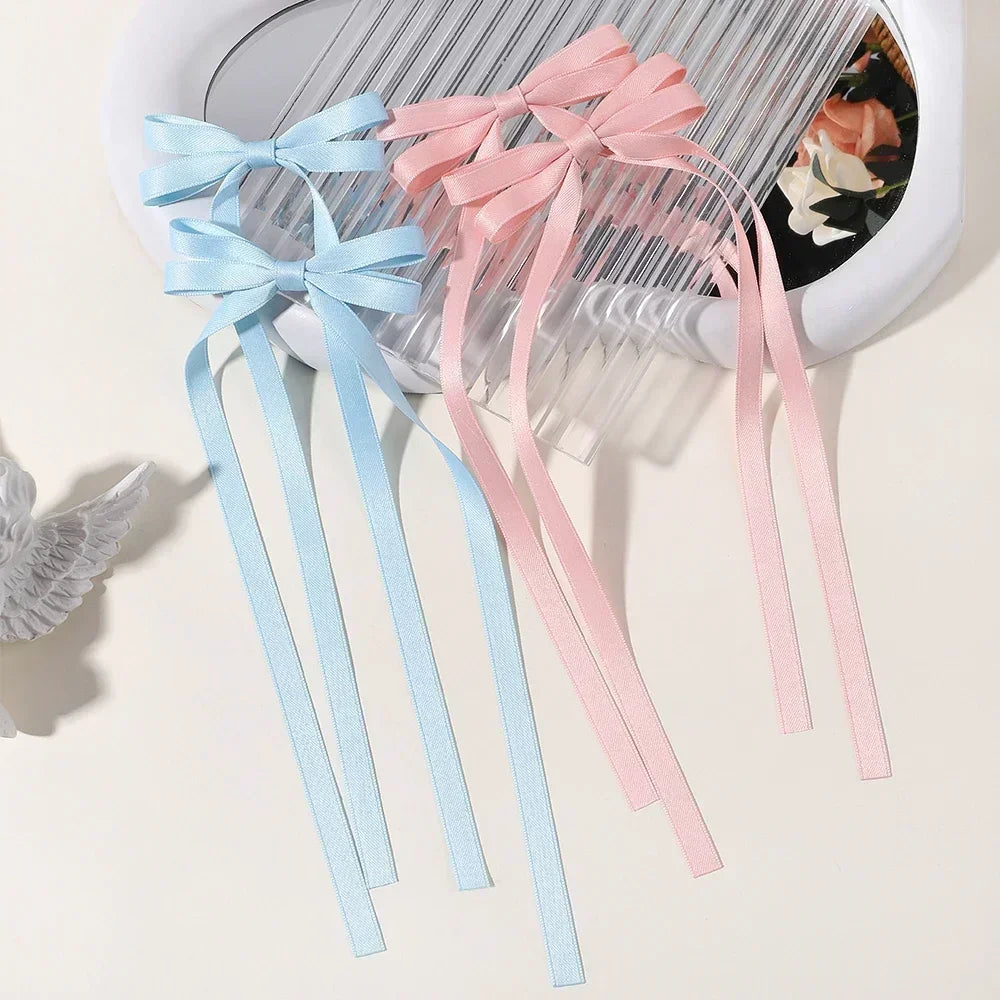 2pcs 2025 New Cute Ribbon Bow Headband Long Tassel Hair Clip Women's Hair Accessories Girls Party Headwear Side Clips Wholesale