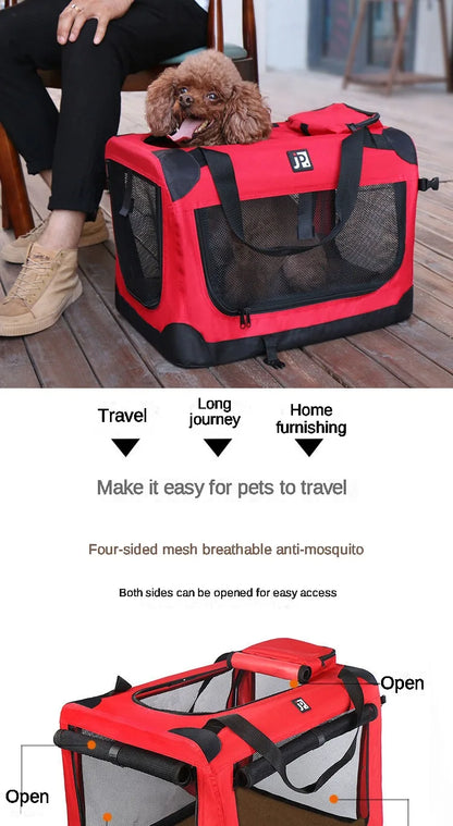 Nylon Car Travel Pet Carrier Folding Cage For Medium And Large Dogs