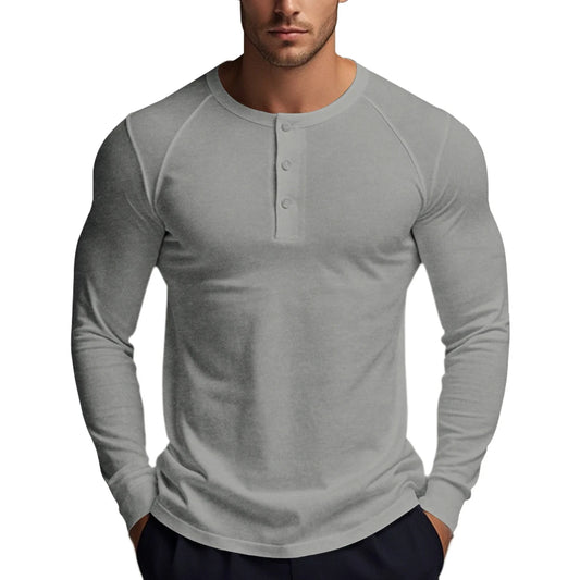 Men's Long Sleeve Button Down T-Shirts Autumn Henley Collar Casual High Quality Crew Neck Mens T Shirts
