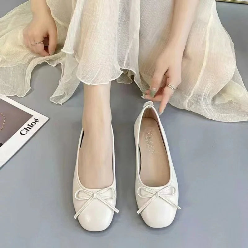 2025 Spring Summer New Arrival Evening Breeze Flats Gentle Bow-Knot  Design Commuter Versatile Single Shoes