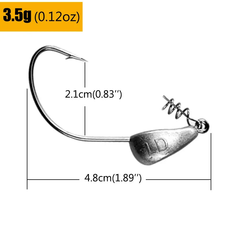 Mrlurion 3.5g 5g 7g 10g 15g 21g jig head fishing hook tackle for soft worm lure bait , with spin lock pin spinner lure hook