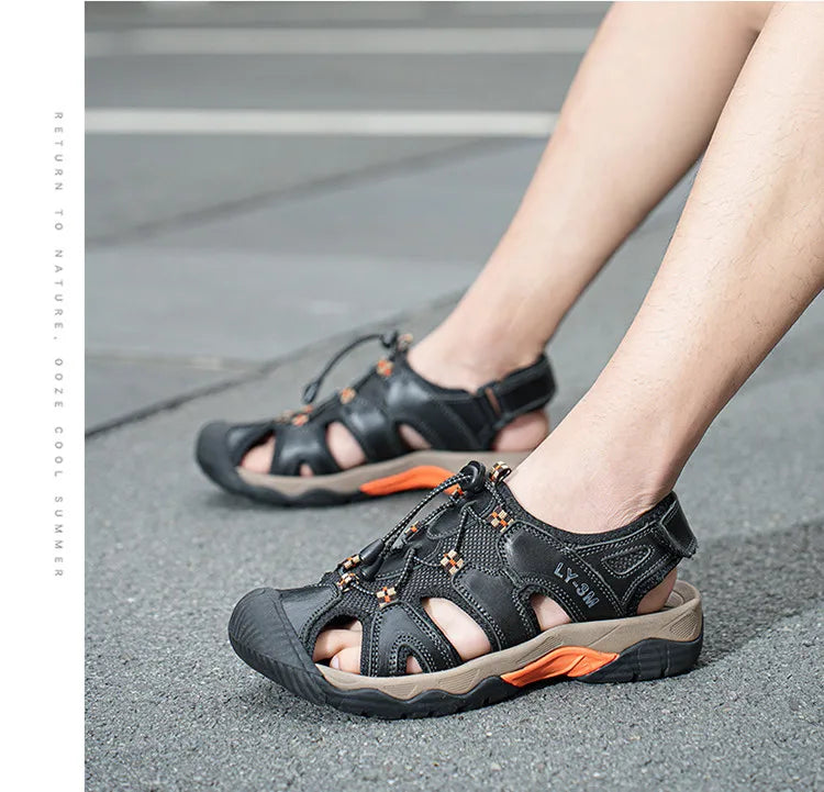 Blue Retro Leather Sandals Men Plus Size 48 Platform Sandals for Man High-quality Summer Men Shoes Comfortable Beach Sandals Man