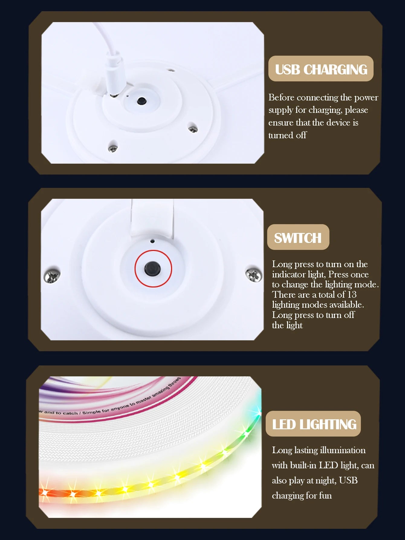 LED Flying Disc, Noctilucence Colorful Outdoor Leisure Toys Various Lighting Changes Lightweight and Fun Sport Game Gifts