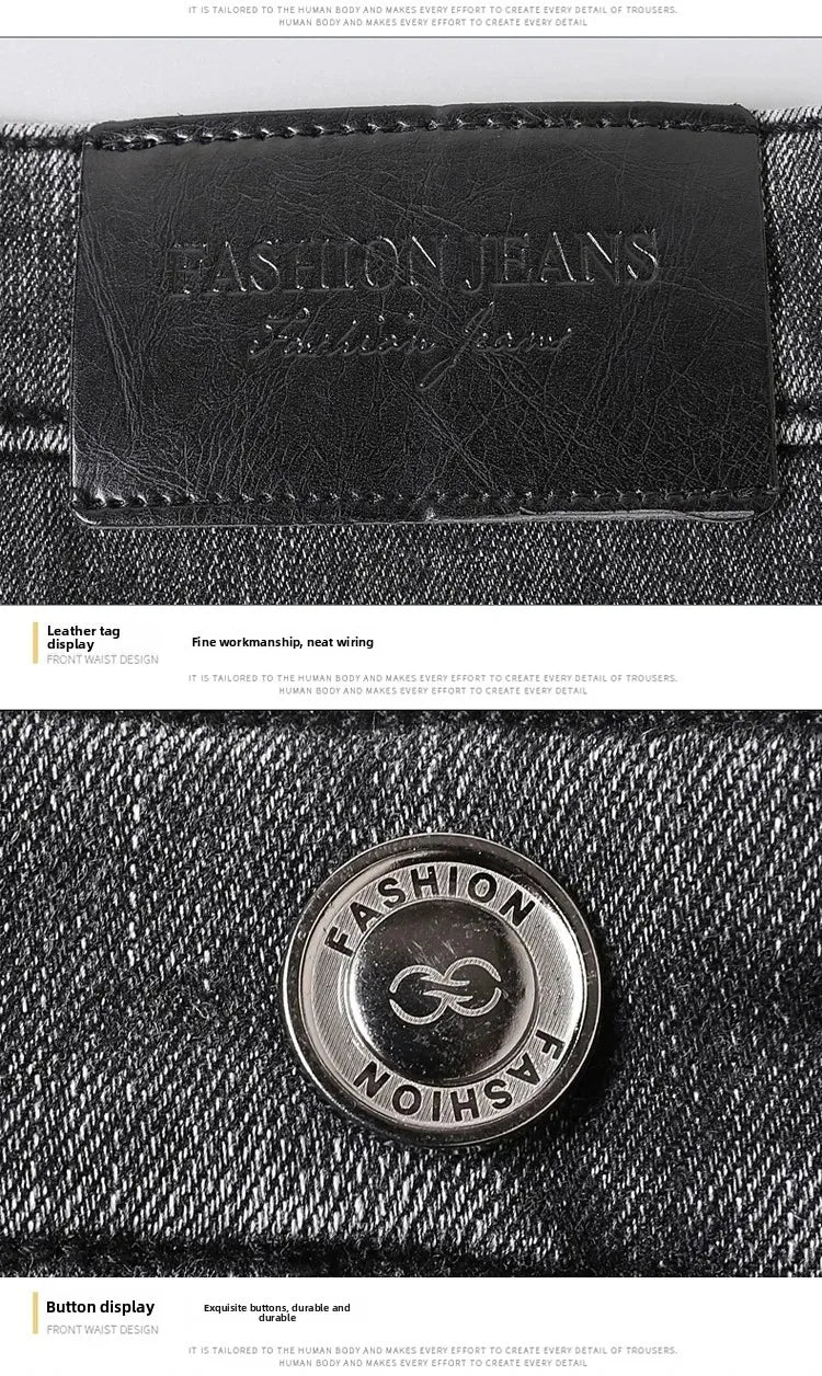 Men's Black Denim Jeans with Velvet Fleece-Lined Plus Size