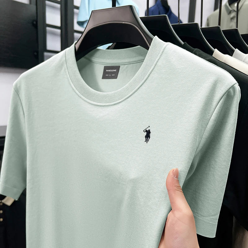 High end silky cotton breathable short sleeve T-shirt men summer designer Paul brand embroidered fashion casual round neck top
