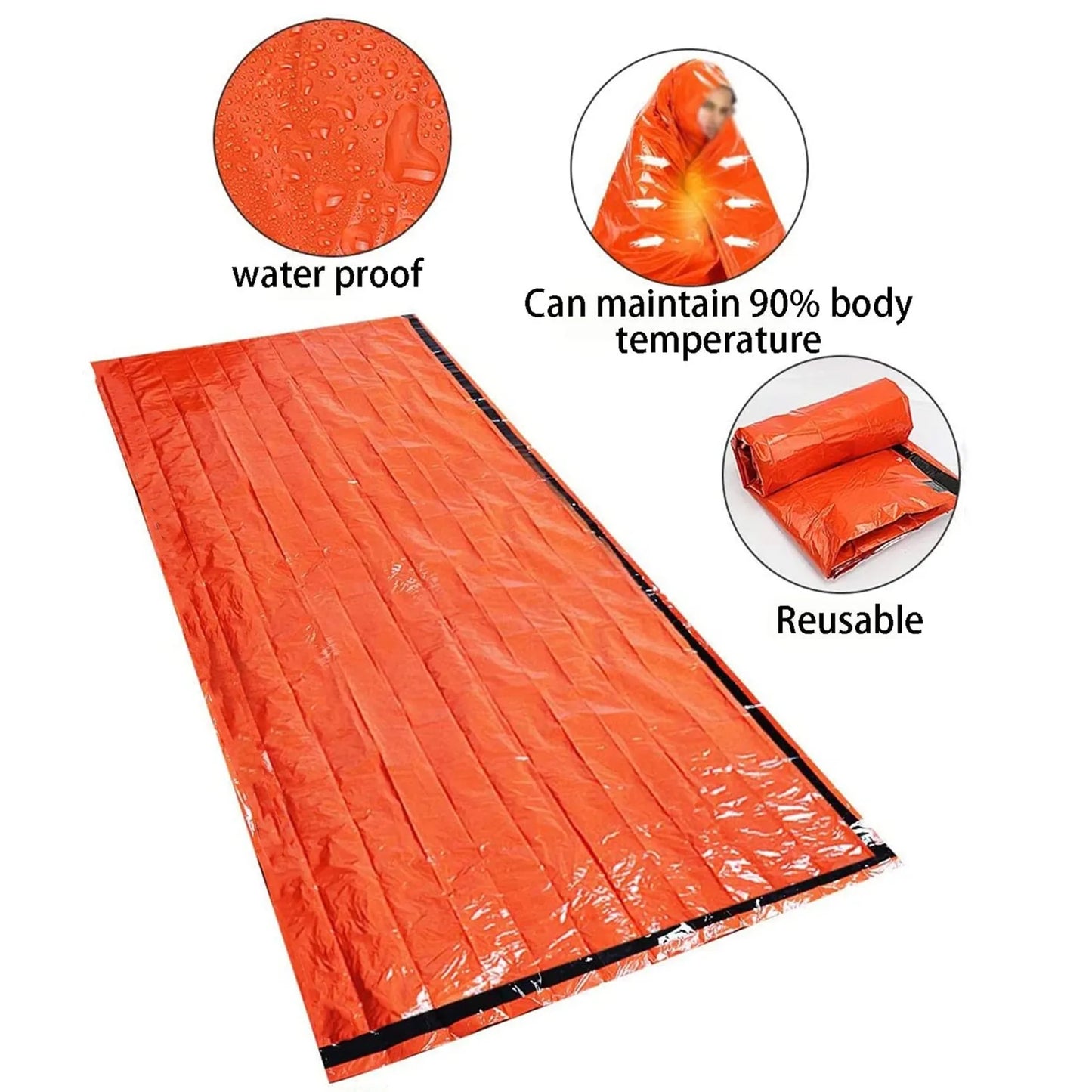 Emergency Survival Sleeping Bag Metalized Polyester Waterproof 1.8-2 m
