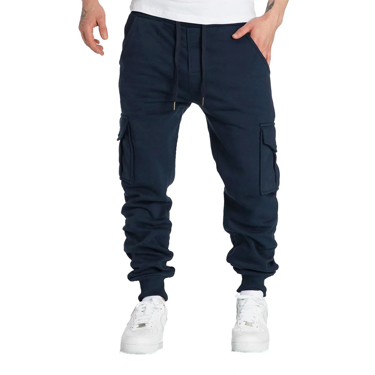 Men's Casual Cargo Sweatpants With Pockets, Drawstring Waist, Polyester, S-2XL