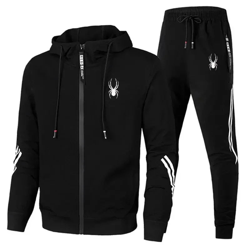 New Spring and Autumn running breathable and fashionable fitness set for men, a two-piece casual zipper jacket and sport pants