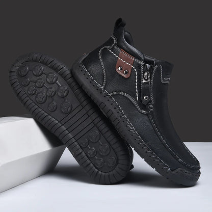 Leather Men Ankle Boots Slip On With Zipper Casual Breathable