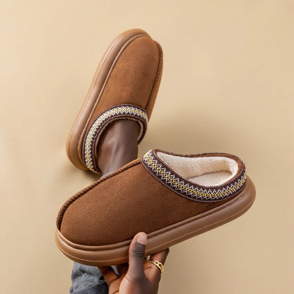 Mens Plush Fleece Lined Slippers With Thick EVA Sole Indoor Outdoor Non Slip