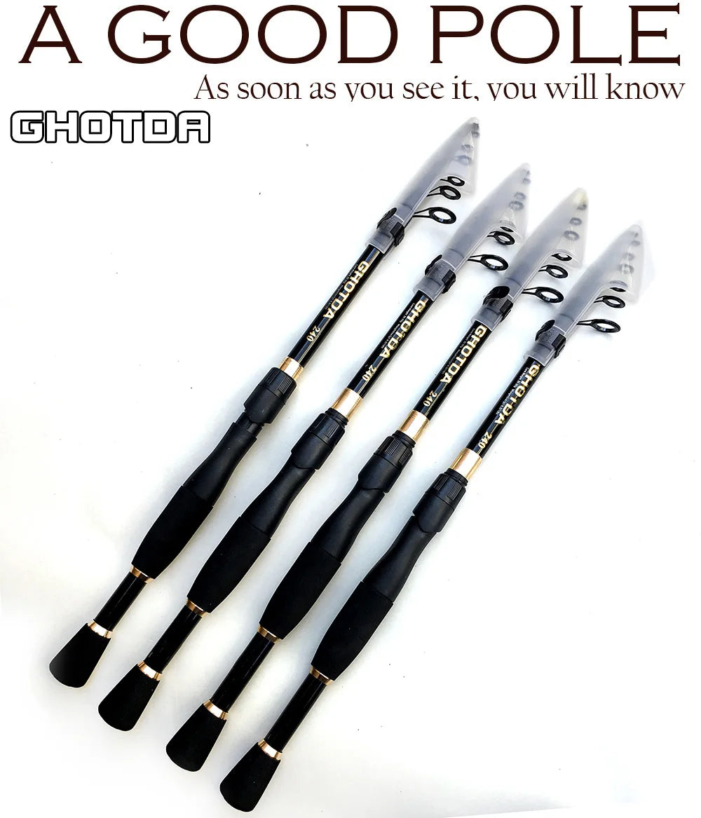 1.6-2.4m Telescopic Fishing Rods Ultralight Weight Spinning Casting Carbon Pole Fishing Accessories Lure Weight 10-30g