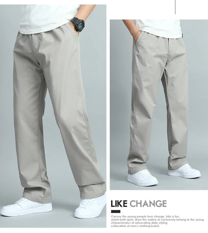 Mens Cotton Relaxed Jogger Pants Big Size Elastic Waist Drawstring Casual