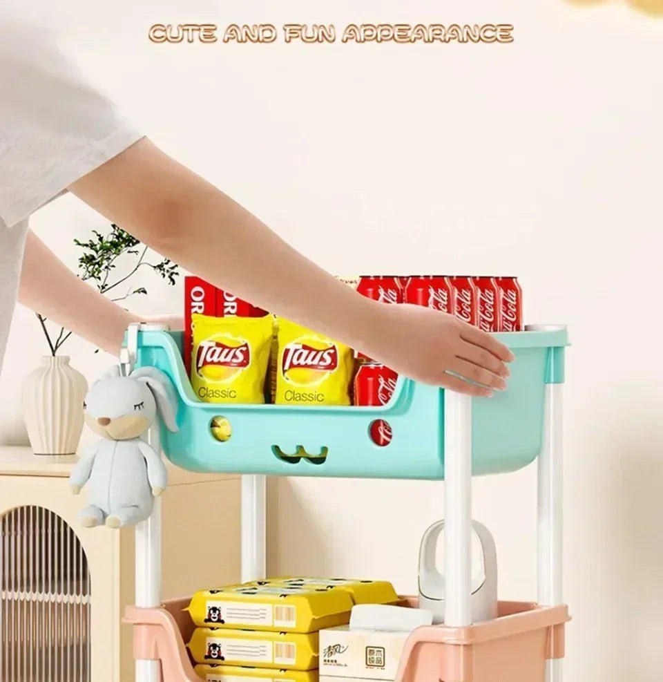 Macaron Storage Handcart Snack Storage Rack Movable Household Large Capacity Wheeled Kitchen Rolling Rack Children Storage Rack