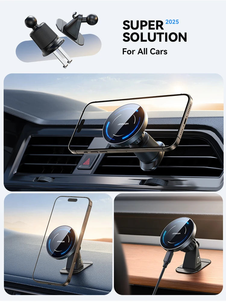 Joyroom Magnetic Car Phone Holder Mount Dashboard & Air Vent Wirelees Charging Phone Holder For iPhone 16 15  14 13 12 JR-ZS502