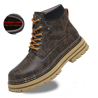 Men's Winter Snow Boots Leather Plush Lining Ankle High Lace Up