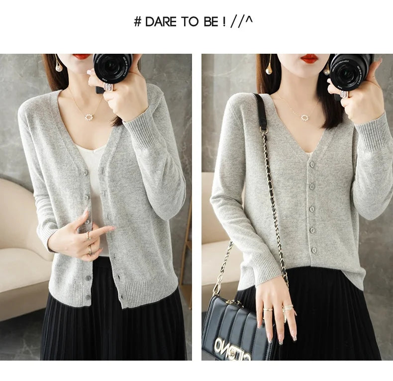 2024 New V-Neck Temperament Small Fragrant Wind Women Loose Sweater Sweater All Sweater Coat Special Offer Cardigan ZHI D035