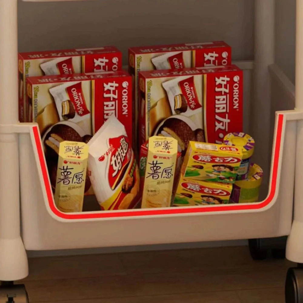 Bookshelf With Wheels Multi-Layer Movable Trolley Home Snack Organizer Shelf Kitchen Vegetable Basket Bedroom Mobile Cart Racks