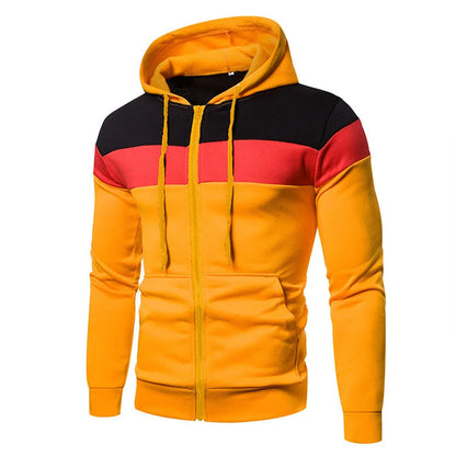Color Block Hooded Zipper Sweatshirt For Men Polyester