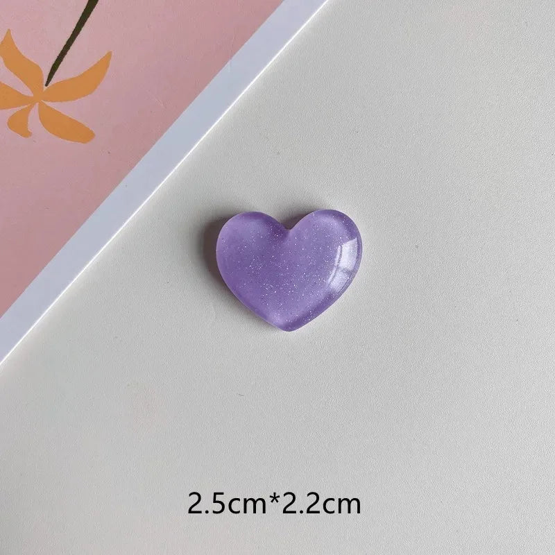 Heart-Shaped Glitter Colored Fridge Magnets Set, Resin 2.5x2.2 cm, 6 Pieces