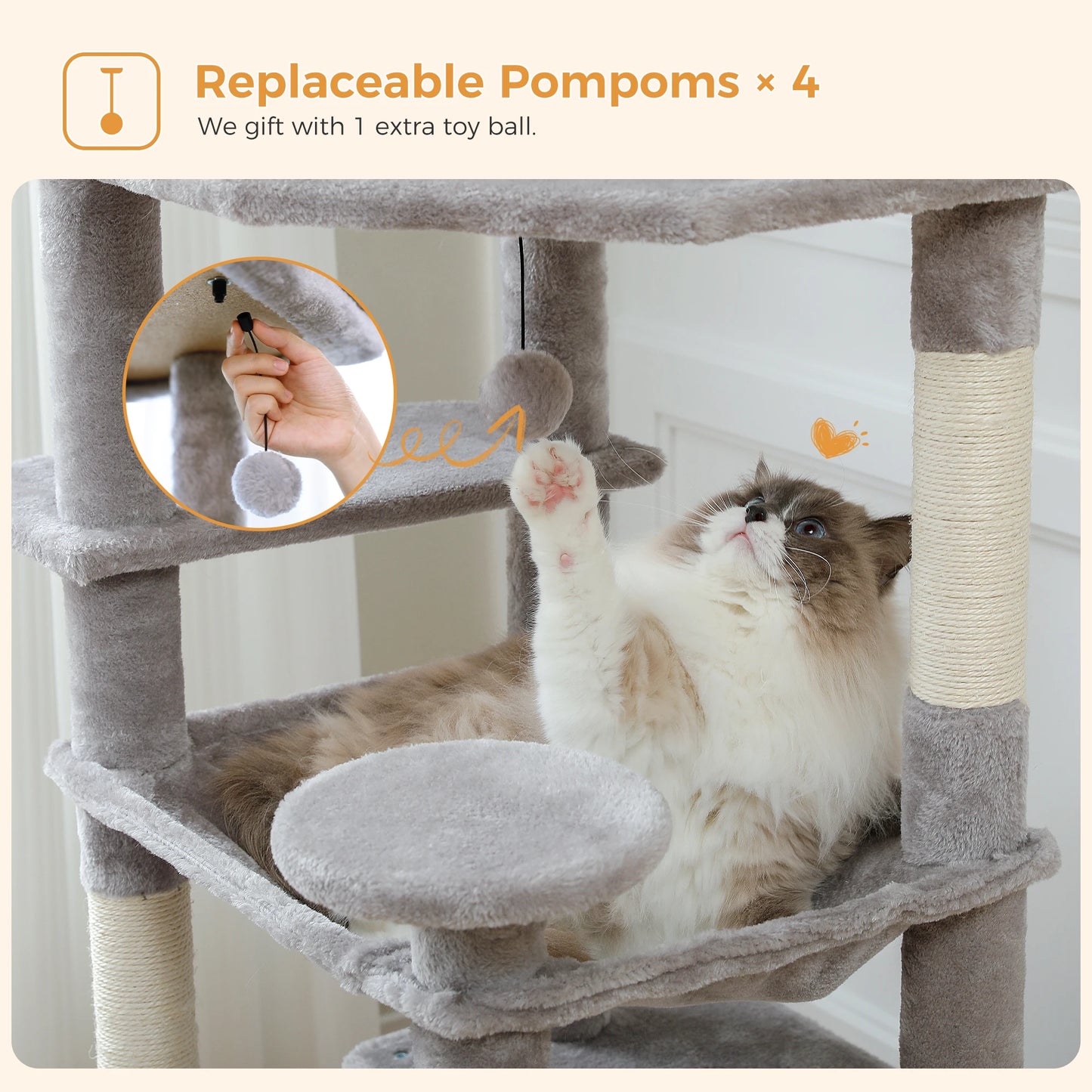 Spacious Cat Tree Tower with Hammocks and Scratching Posts