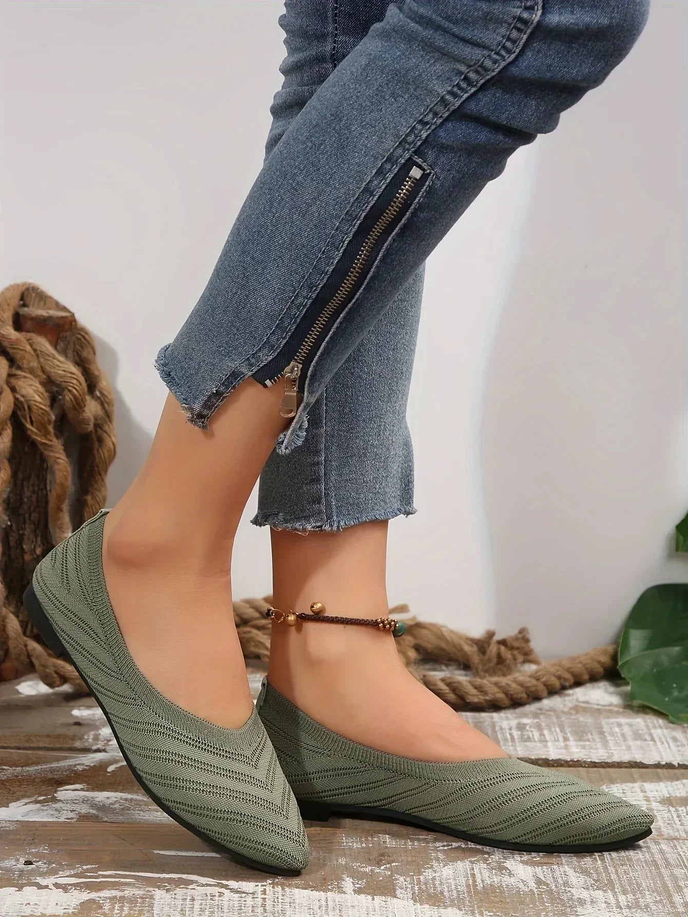 New 2024 Pointed Toe Flat Office Boat Solid Color Knitted Slip on Shoes Casual Ballet Flats Shoes Women Loafers Zapatos De Mujer