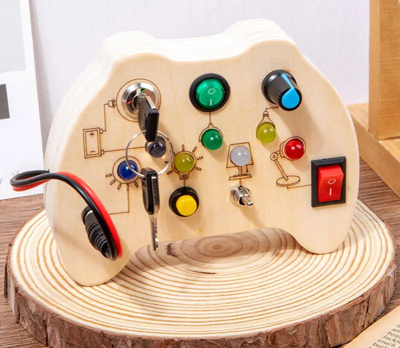 Montessori Busy Board Sensory Toys Wooden With LED Light Switch Control Board Travel Activities Children Games For 2-4 Years Old