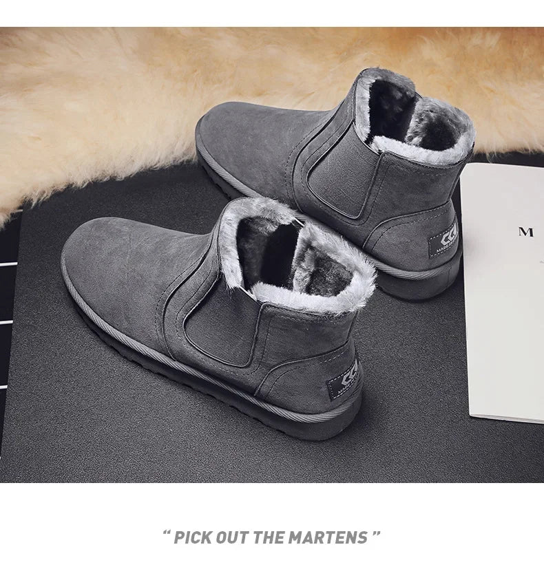 Leather High Top Winter Boots For Men With Plush Lining Outdoor Snow